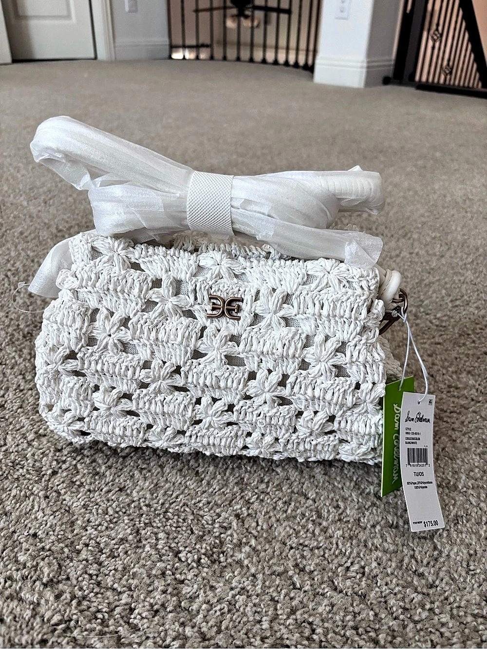 NEW Sam Edelman Layla Floral Raffia Shoulder Bag in White / Blanc
